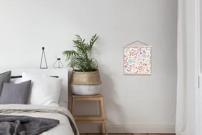 Produktbild von MuchoWow® Textilposter Blumen - Muster - Farben 40x40 cm mit holzfarbenen Rahmen - Posterleiste