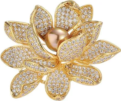 Produktbild von Elegante Brosche in Blumenform, glänzende Strasssteine, eingelegte Kunstperlen, Anstecknadel, Anzug, Revers, Schal, Abzeichen, Mantelzubehör