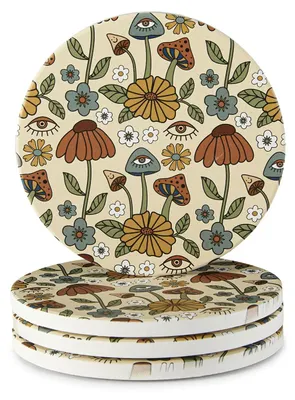 Keramische Untersetzer, 4 Stück, Boho-Design, Ø 10,3 cm