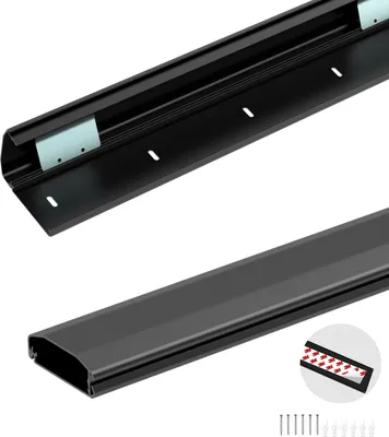 Produktbild von conecto Kabelkanal mit 3M Klebeband selbstklebend selbsthaftend zum Kleben oder Schrauben aus hochwertigem Aluminium (Länge 50cm, Breite 6cm, Höhe 2cm) schwarz