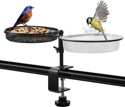 Produktbild von Famanu Vogelbad und Futterstation für Balkonleisten - 2-in-1 Vogel-Futterspender