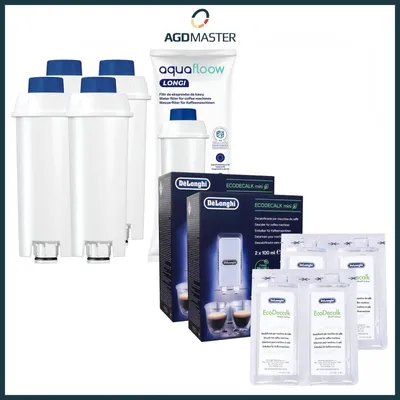 Produktbild von AquaFloow 4x Wasserfilter DLSC002 + 4x DeLonghi EcoDecalk 100 ml – Komplett-Pflegeset für DeLonghi