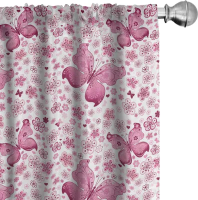 Immagine prodotto di ABAKUHAUS Tende a farfalla, tende, composizioni floreali e graziosi cuori Sullo sfondo animali dai colori vivaci, 2 pezzi 75 x 245 cm, rosa pallido bianco