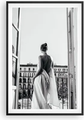 Produktbild von Gerahmtes Poster - Schwarzer Rahmen - Sinnlich Frau Balkon - 61x91,5 cm - Wand Bild - Wanddeko - Wandbilder - Kunstposter - Wandposter - Bilderrahmen - Bilder - Kunstdruck - P2BPA61x91-5179