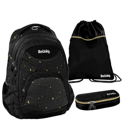 Produktbild von Schulrucksack BeUniq schwarz und gold - 3-Teiliges Set