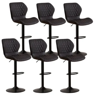 Image de Tabourets de bar avec dossier, pivotants à 360°, réglables en hauteur, revêtus en similicuir PU, couleur noire, lot de 6
