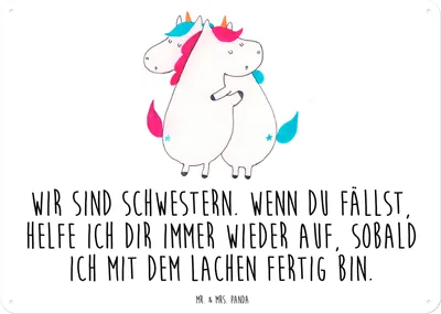 Produktbild von Mr. & Mrs. Panda Wandbild Einhörner Umarmen DIN A3 - Weiß - Geschenk, Einhorn, Liebe, Familie, Unicorn, tafel, Schild, Blechschild, Geschwister, Türschild, Metallbild