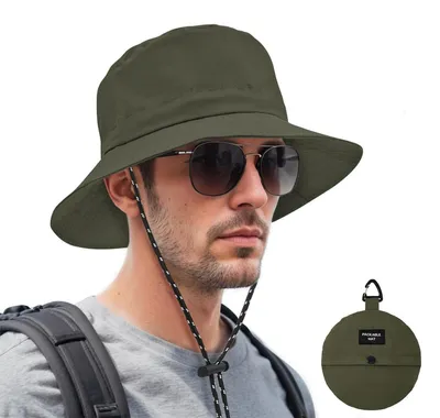 Produktbild von Regenhut Uni Wasserdicht Bucket Hat Sommerhut Anglerhut Sonnenhut Outdoor Hut Verstellbar Fischerhut Military Green
