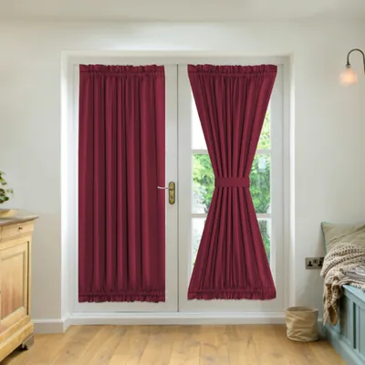 Obrázek produktu pro sada 2 závěsů na francouzské dveře 63x182cm tepelně izolovaný neprůhledný skleněný závěs na dveře Okenní závěs se zavazováním na zádech