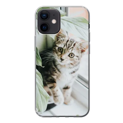 Produktbild von MuchoWow® Handyhülle Schutzhülle Hülle für iPhone 12 Katze - Kätzchen - Pflanzen Silikon Softcase Handy Hülle - Schutzhülle