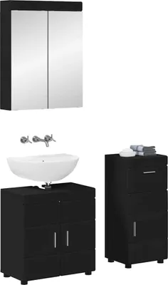 Immagine prodotto di Set di mobili da bagno vidaXL TULUM, 3 pezzi, nero, 60 x 34 x 63 cm
