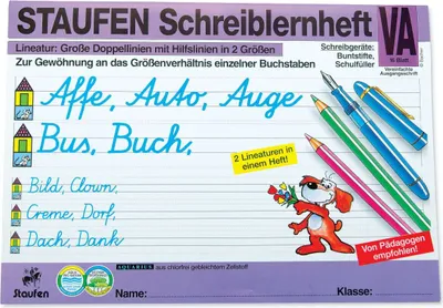 Produktbild von Staufen 12606 Schreiblernheft, A4 quer, liniert VA, 16 Blatt, farbig mit Aufdruck