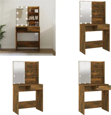 Produktbild von vidaXL Schminktisch mit LED Räuchereiche 74,5x40x141 cm - Schminktisch - Schminktische - Kosmetiktisch - Frisiertisch