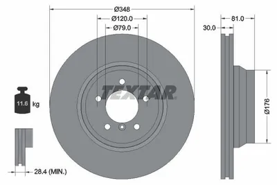 Obrázok produktu pre 2 brzdové kotúče Textar 348 mm vpredu pre BMW E65 E66 730 740 745 750