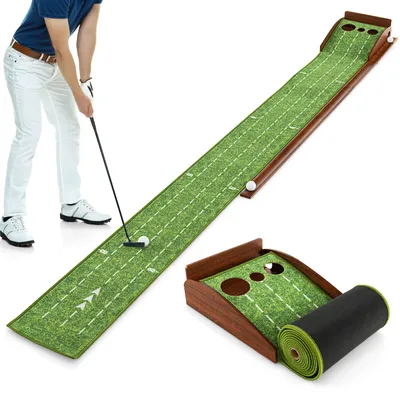 Produktbild von GOPLUS Golf Puttingmatte, Golftrainermatte mit 3 Golfbälle & Autorückkehr, Golfmatte Übungsmatte für den Innenbereich und Außenbereich, für Anfänger und Profis