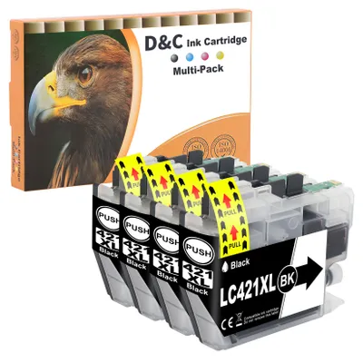 Produktbild von D&C 4x LC421XL LC-421XLVAL Patronen Schwarz Kompatibel für Brother LC421 LC-421XL für Brother DCP-J1050DW DCP-J1140DW MFC-J1010DW DCP-J1800DW