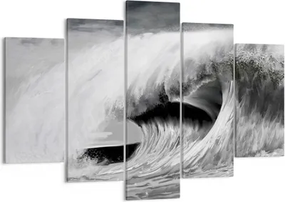 Produktbild von Bild auf Leinwand - Leinwandbild - 5 Teile - Welle Zeichnung Schwarzweiß - 150x100cm - Wand Bild - Wanddeko - Wandbilder - Leinwanddruck - Bilder - Wanddekoration - Leinwand bilder - EA150x100-4264