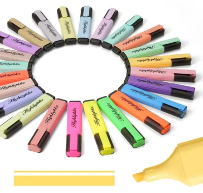Immagine prodotto di Set di pennarelli fluorescenti, 24 pezzi, colori pastello e neon, punta a scalpello, inodore, ad asciugatura rapida, non sbava