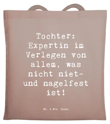 Produktbild von Mr. & Mrs. Panda Beutel Spruch Tochter Expertin - Braun Pastell - Geschenk, Liebe, herzerwärmende Sprüche, Liebenswert, Humor, Tasche, Tote Bag, Einkaufstasche, Freude