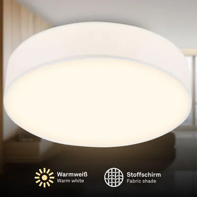 Immagine prodotto di Briloner Plafoniera LED con paralume in tessuto Ø38x10,5 cm rotonda 24W 2600lm 3000K bianco caldo bianco - Lampada da soffitto soggiorno camera da letto cucina corridoio