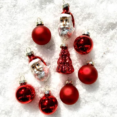 Produktbild von 9er Set Baumschmuck aus Glas 2 x 3 cm rot-glänzend - Christbaumschmuck – Baumhänger – Weihnachtsbaumschmuck aus Glas
