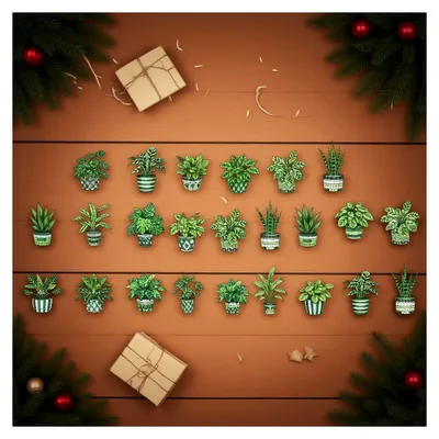 Produktbild von Adventskalender für Weihnachten, 2D Acryl Countdown Ornament, 24 Tage Pflanzen-Schmuck | Für die weihnachtliche Dekoration im Haus an der Wand und am Fenster als saisonale Deko