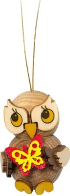 Produktbild von Baumschmuck Eulenkind mit Schmetterling (4cm) von Drechslerei Kuhnert