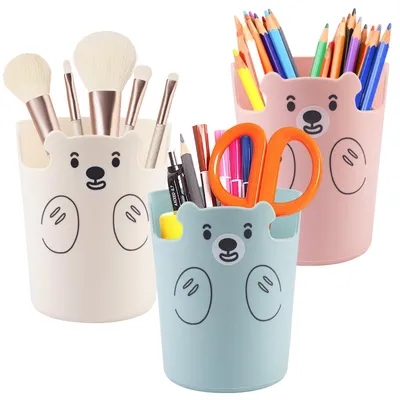 Produktbild von Set mit 3 Stifthaltern, Schreibtisch-Stifthalter, Stifteorganizer in Bärenform, Stifthalter für Büro, Schule oder Zuhause (weiß, rosa, blau)