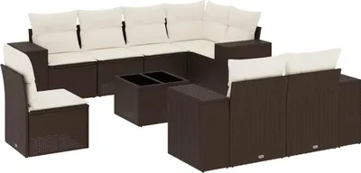 Produktbild von vidaXL 9-tlg. Garten-Sofagarnitur mit Kissen Braun Poly Rattan