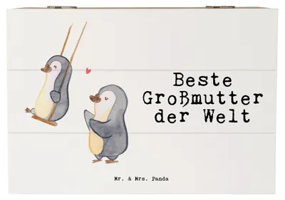 Produktbild von Mr. & Mrs. Panda Box Pinguin Beste Großmutter der Welt 22 x 15 cm - Weiß - Geschenk, fotobox, Kiste, Aufbewahrungskiste, Omi, Schatulle, Geschenkidee, truhe mit deckel