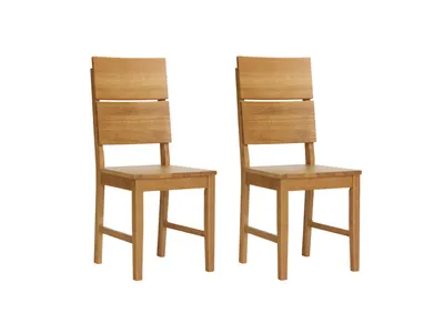 Two wooden chairs are shown against a white background.