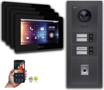 Produktbild von Goliath IP Video Türsprechanlage: 7-Zoll 4 Familienhaus, Fingerprint, Anthrazit : 7 Zoll Schwarz : Aufputz Dose Monitor Farbe: 7 Zoll Schwarz Montage: Aufputz Dose