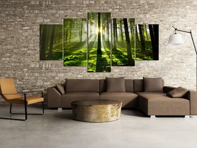 Produktbild von Akustikbild Landschaft Wald 200x100 cm Bilder Akustikschaum Hochleistungsschallabsorber Schallschutz Leinwand 5 tlg Wandbild Raumakustik Schalldämmung 030213-32