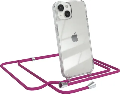 Produktbild von EAZY CASE Handykette kompatibel mit Apple iPhone 14, Handyhülle mit Umhängeband, Handykordel, Schutzhülle Clear, Band in Rosa