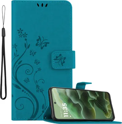 Immagine prodotto di Cadorabo cover per Motorola Moto G35 in BLU FLOREALE Cover protettiva dal design floreale con chiusura magnetica, funzione stand e slot per carte di credito Book Case Cover