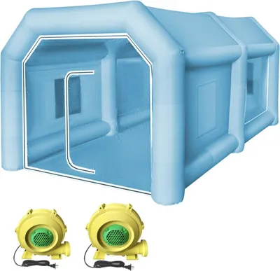 Immagine prodotto di Happyment Cabina di verniciatura gonfiabile - 4 x 2,5 x 2,2 m - Con 2 soffiatori - Blu - Per auto, moto e mobili