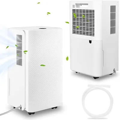 Obrázok produktu pre Odvlhčovač vzduchu s kapacitou 16 litrov za deň, elektrický odvlhčovač vhodný do miestností do 30 m², 3 režimy prevádzky, digitálny displej, odvodný hadica, časovač, tichý odvlhčovač vhodný do suterénov, spální a práčovní