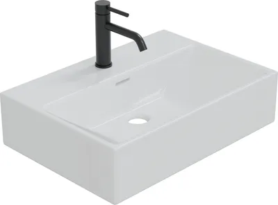Produktbild von HAGO24 Waschbecken Keramik 515x360x130mm weiß eckig schmaler Rand Überlaufschutz Wandmontage Aufsatzwaschbecken