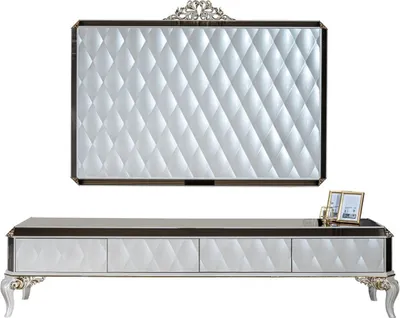Produktbild von Casa Padrino Luxus Barock TV Schrank Weiß / Gold / Schwarz 235 x 52 x H. 54 cm - Edles Massivholz Lowboard mit TV Wand - Wohnzimmerschrank - Wohnzimmer Möbel im Barockstil