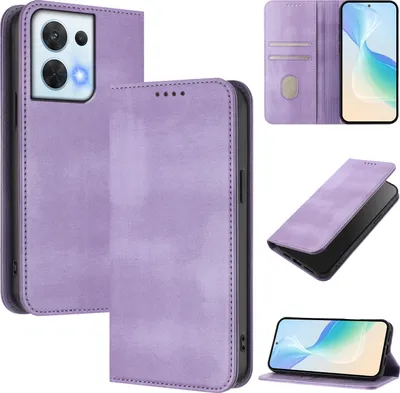 Produktbild von Handyhülle für Oppo Reno8 5G, Vintage Leder RFID Schutz Kartenfach Standfunktion Magnetische Klapphülle Violett