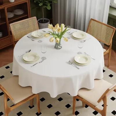 Productafbeelding van Ronde tafelkleed, diameter 120 cm, wit, polyester. Afwasbaar, krasbestendig, vlekbestendig