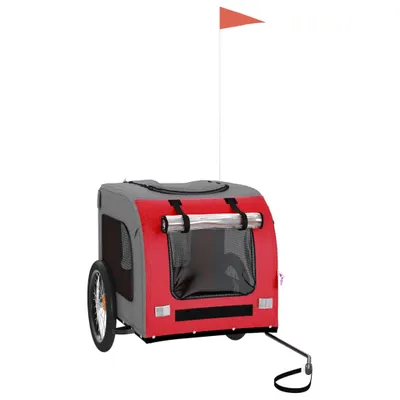 Image de vidaXL Remorque pour vélo Chiens Rouge et Gris Tissu Oxford & Fer