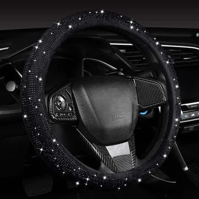 Productafbeelding van Famanu stuurhoes met glinsterend diamantpatroon - universele maat 37-38 cm