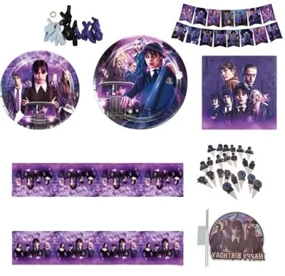 Produktbild von Wednesday Addams Party Deko Set – 97-teiliges Geburtstagsset