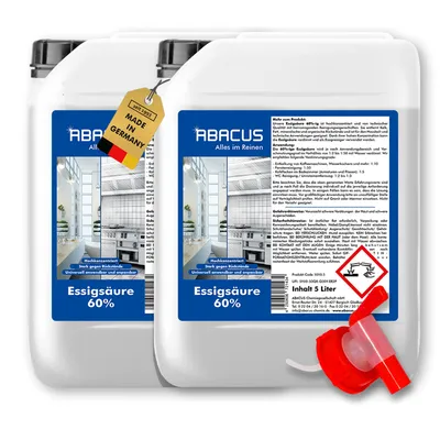 Produktbild von ABACUS® 2x 5L Essigsäure 60% Hochkonzentriert für Haushalt, Garten & Industrie Vielseitig einsetzbar als Essigreiniger zum Reinigen & Entkalken