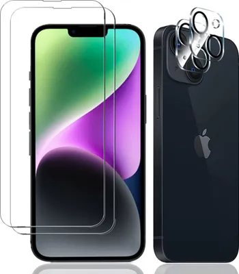 Produktbild von szkło ochronne 2X (wyświetlacz + kamera) do iPhone'a 14, folia pancerna na cały ekran 9H