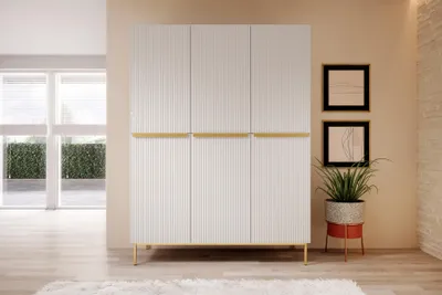 Zdjęcie produktu dla SZAFA UBRANIOWA Z PÓŁKAMI 2 szuflady drążek TRZYDRZWIOWA GARDEROBA 150 cm