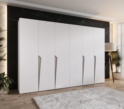 Obrázek produktu pro Šestidveřová šatní skříň 300 cm SORAYA 1 - bílá / kašmírové úchyty