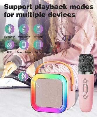 Immagine prodotto di Set karaoke per bambini con altoparlante Bluetooth, 1-2 microfoni wireless, idea regalo per bambine e bambini dai 4 anni in su, rosa, portatile