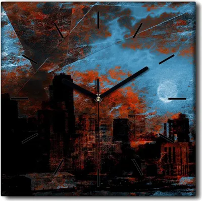 Produktbild von Coloray Uhr auf Leinwand 30x30 cm Wand Uhr Dekoration Wohnzimmer Segeltuch schwarze Hände -New York Abstraktion.